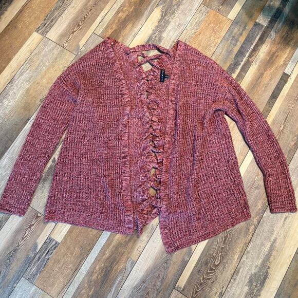 Pink lace up cardigan Y2K | Sweater | Comfy Fall Feminine - Picture 1 of 6